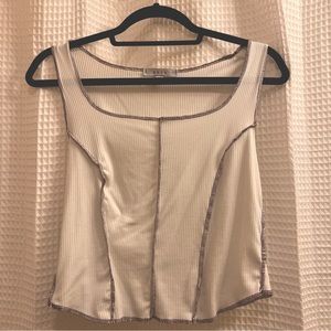 Y2K Cropped Corset Style Casual White Ribbed Tank Top | Size Large